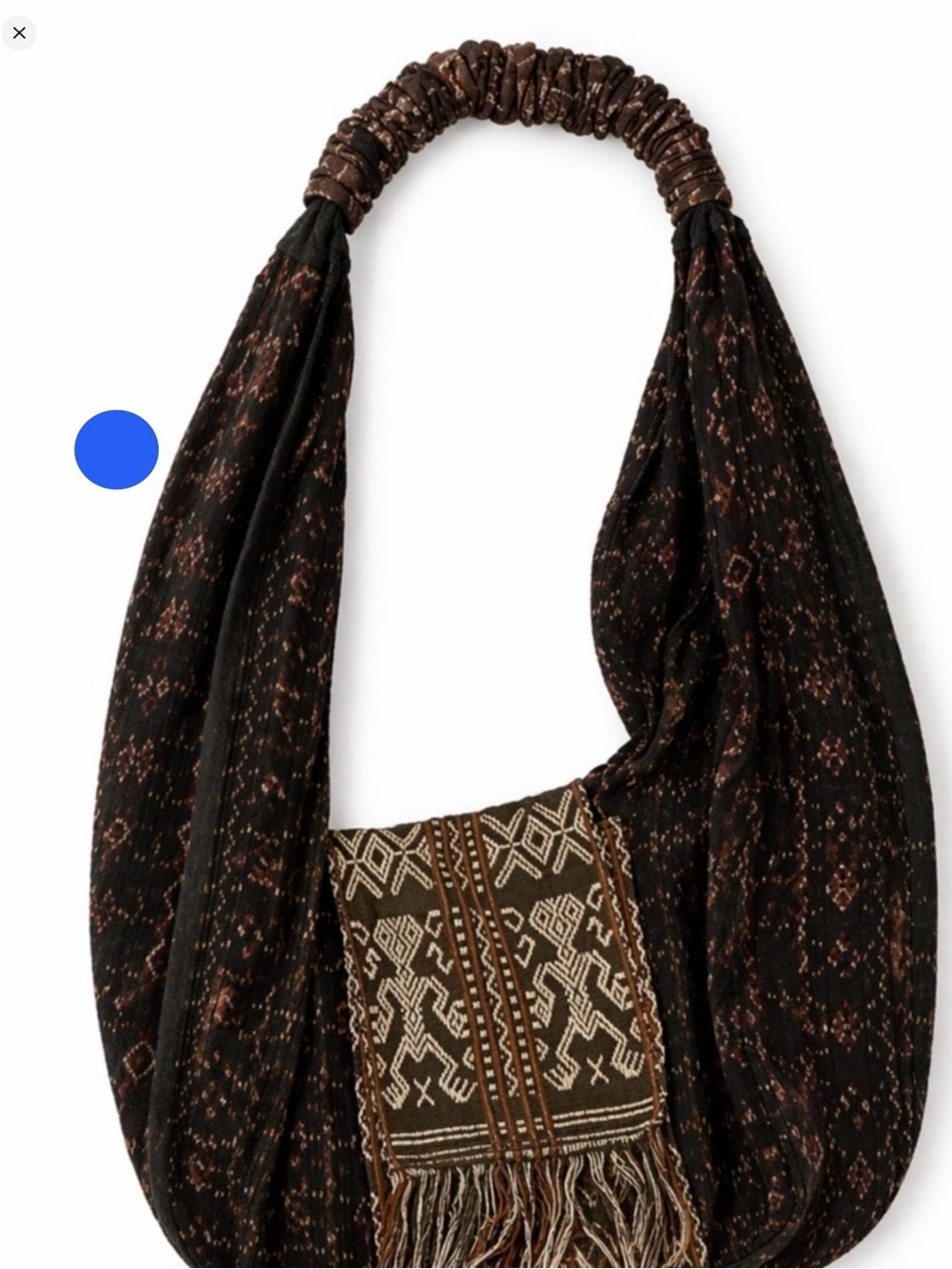 Boho Tribal Print Slouchy Hobo Bag Brown Black Woven Fringe Shoulder Bag Purse